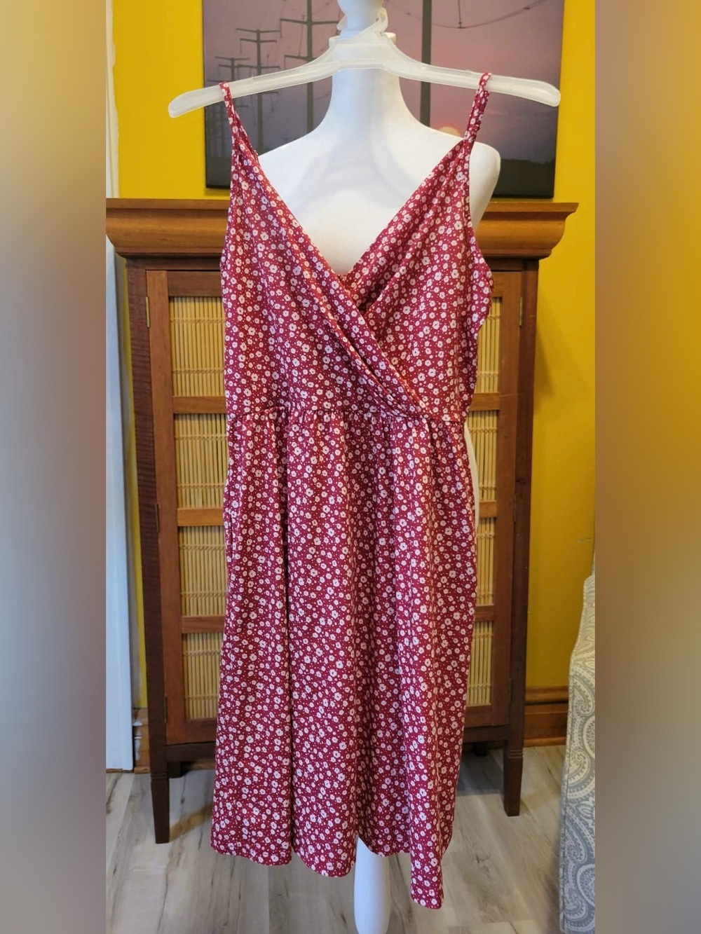 Red Floral Wrap-Style Maxi Dress